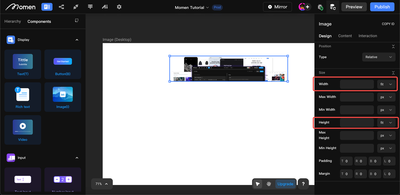Adaptive image size